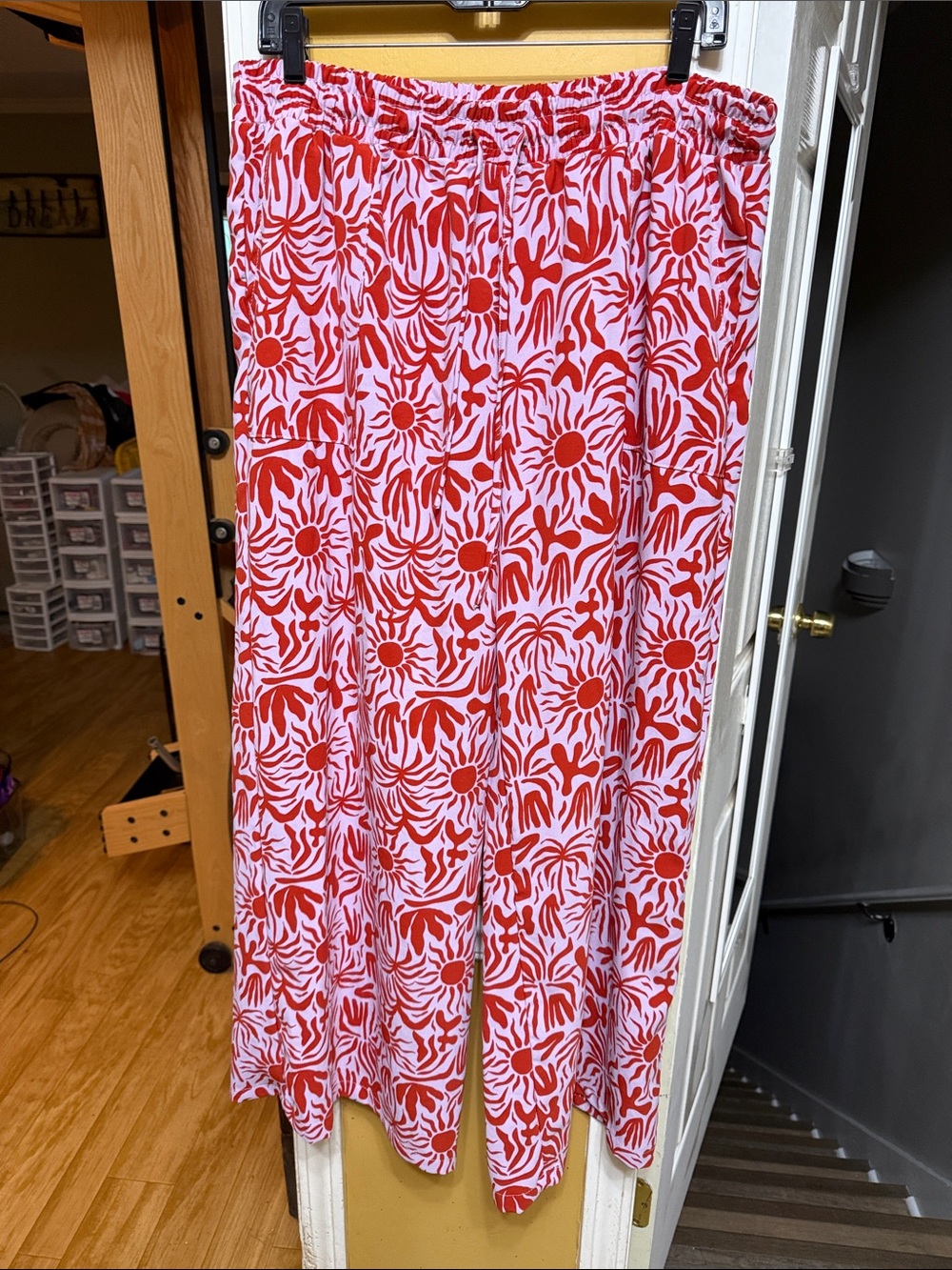 Classic Concepts Pink Maxi Skirt with Red Floral Print